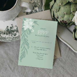Botanische Floral Sage Mint Emerald Green Wedding RSVP Kaartje