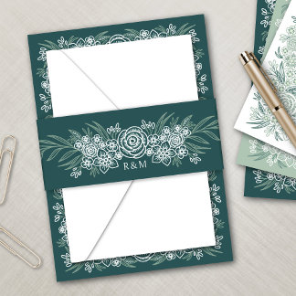 Botanische Floral Sage Mint Emerald Green Wedding Uitnodigingen Wikkel