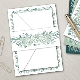 Botanische Floral Sage Mint Emerald Green Wedding Uitnodigingen Wikkel