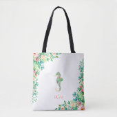 Botanische Floral Seahorse Monogram Tote Bag (Voorkant)