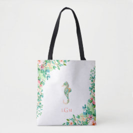 Botanische Floral Seahorse Monogram Tote Bag