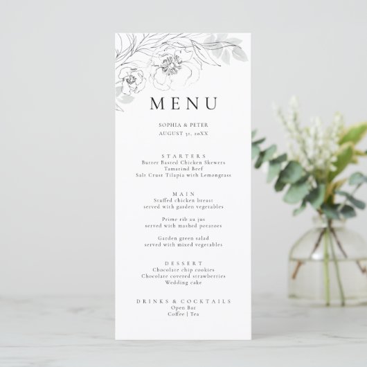 Botanische Floral Sketch Menu (Staand voorkant)