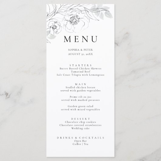 Botanische Floral Sketch Menu (Voorkant)