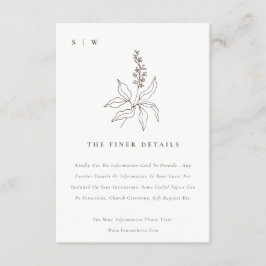 Botanische Floral Sketch Monogram Weddenschap Deta Informatiekaartje