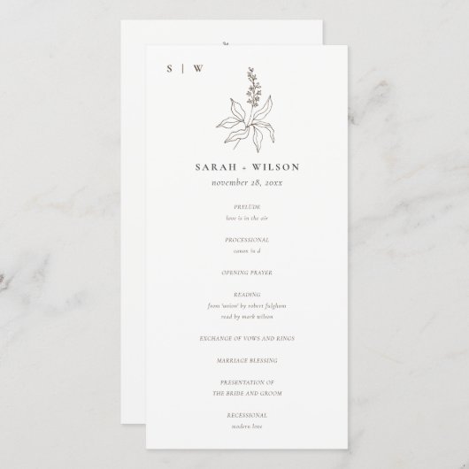 Botanische Floral Sketch Monogram Weddenschap Prog Bedankkaart (Voorkant / Achterkant)