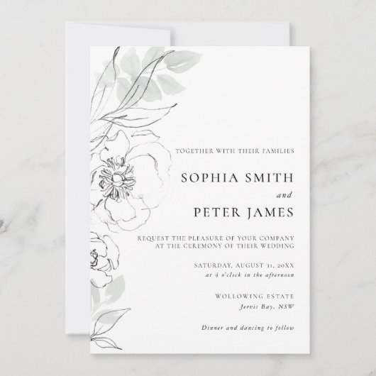 Botanische Floral Sketch Weddenschap Kaart (Voorkant)