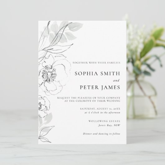 Botanische Floral Sketch Weddenschap Kaart (Staand voorkant)