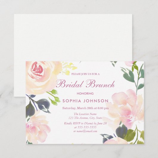 Botanische Floral Spring Bridal Brunch Invite Kaart (Voorkant / Achterkant)