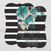 Botanische Floral Striped Bridal Shower Invitation Kaart (Voorkant / Achterkant)