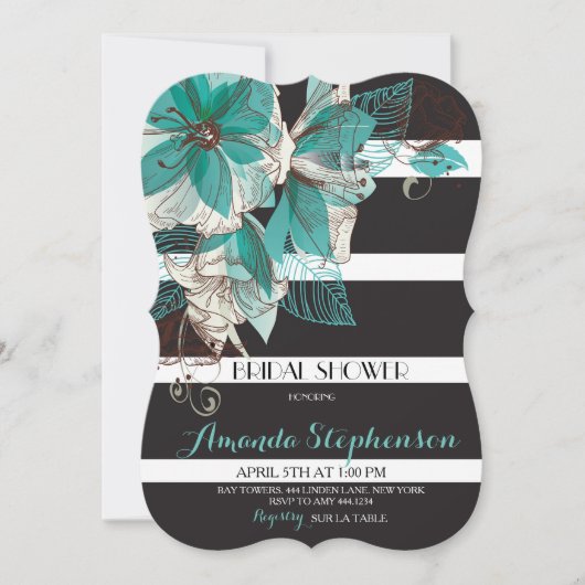 Botanische Floral Striped Bridal Shower Invitation Kaart (Voorkant)