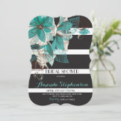 Botanische Floral Striped Bridal Shower Invitation Kaart (Staand voorkant)