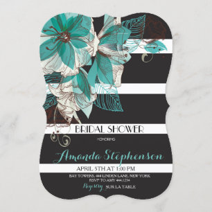 Botanische Floral Striped Bridal Shower Invitation Kaart