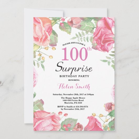 Botanische Floral Surprise 100th Birthday Kaart (Voorkant)
