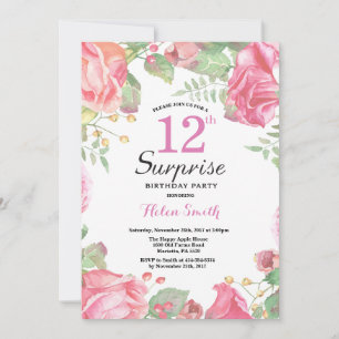 Botanische Floral Surprise 12th Birthday Invitatio Kaart