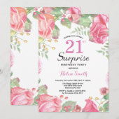 Botanische Floral Surprise 21st Birthday Invitatio Kaart (Voorkant / Achterkant)