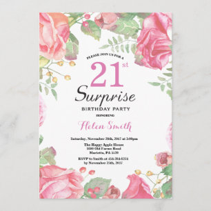 Botanische Floral Surprise 21st Birthday Invitatio Kaart