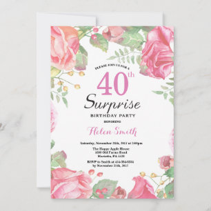 Botanische Floral Surprise 40th Birthday Invitatio Kaart