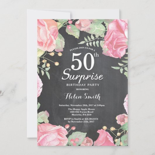 Botanische Floral Surprise 50th Birthday Invitatio Kaart (Voorkant)