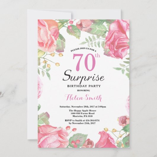 Botanische Floral Surprise 70th Birthday Invitatio Kaart (Voorkant)