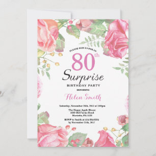 Botanische Floral Surprise 80th Birthday Invitatio Kaart