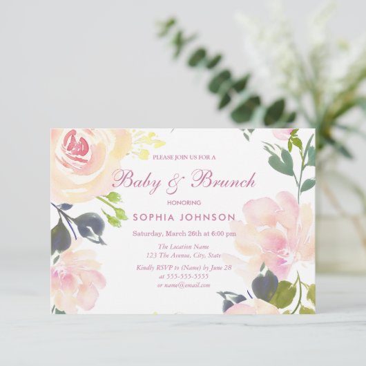 Botanische Floral Sweet Baby & Brunch Invite Kaart (Staand voorkant)