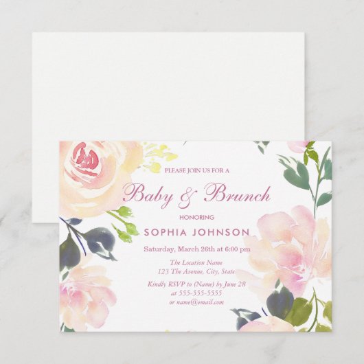 Botanische Floral Sweet Baby & Brunch Invite Kaart (Voorkant / Achterkant)