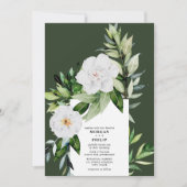 Botanische Floral Swirl Dark Green Wedding Kaart (Voorkant)