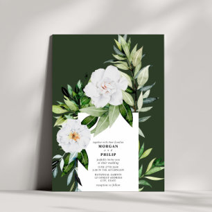 Botanische Floral Swirl Dark Green Wedding Kaart