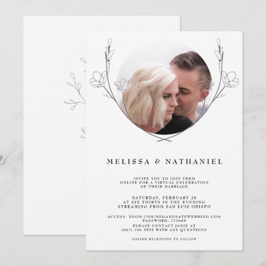 Botanische Floral virtuele bruiloft fotouitnodigin (Voorkant / Achterkant)