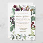 Botanische Floral Waterverf grens Moderne bruiloft Kaart (Voorkant / Achterkant)