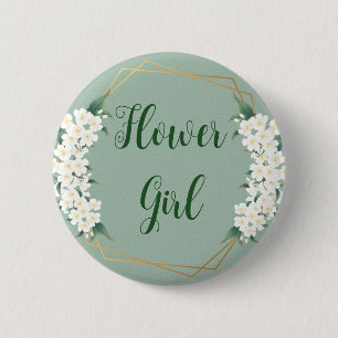 Botanische Floral White op Green Bloemenmeisje Ronde Button 5,7 Cm