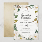 Botanische Floral Wreath White Flowers Weddenschap Kaart (Voorkant / Achterkant)