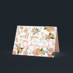 Botanische Floral zal je mijn Bridesmaid zijn<br><div class="desc">Elegant zal je mijn bruidskaart zijn. Illustratief met witte bloemen in roze,  koraal,  mintblauw,  ruw geel en donkergroen. Moderne scripttypografie. Enkele elementen per grafische markt.</div>