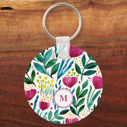 Botanische florale afbeelding van Monogram Sleutelhanger (Achterkant)
