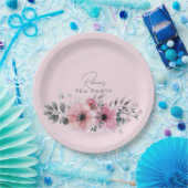 Botanische florale elegant grijze roze bloem papieren bordje (Feest)