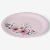 Botanische florale elegant grijze roze bloem papieren bordje (Gekanteld)