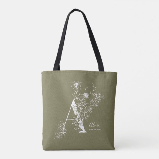 Botanische florale letter A rustische monogrammen Tote Bag (Achterkant)