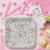 Botanische florale lijntrekkers tan-beige appel papieren bordje (Feest)