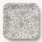 Botanische florale lijntrekkers tan-beige appel papieren bordje (Voorkant)