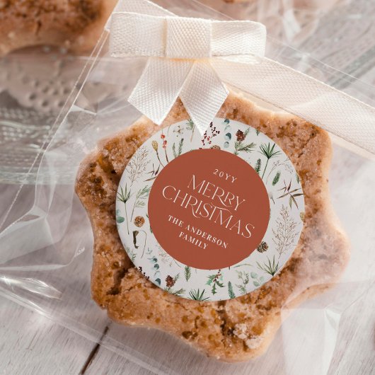 Botanische florale terracotta met kerstwaterverf ronde sticker