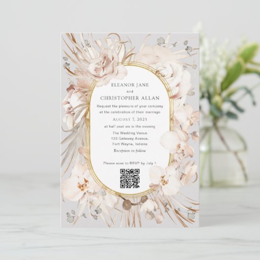 Botanische florale uitnodiging met online RSVP (Staand voorkant)