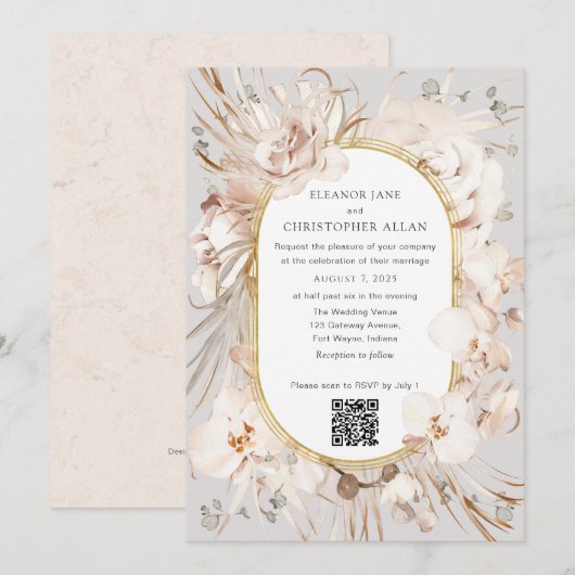 Botanische florale uitnodiging met online RSVP (Voorkant / Achterkant)