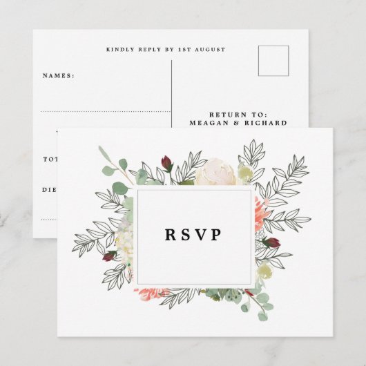 Botanische Florals RSVP briefkaart bruiloft (Voorkant / Achterkant)