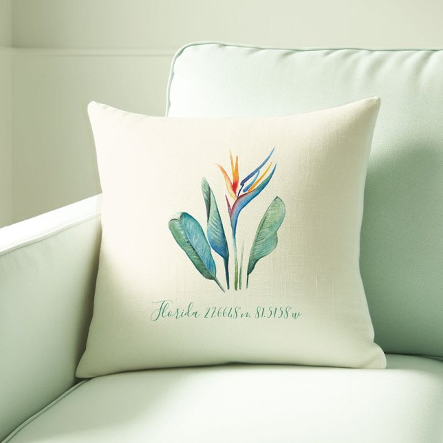 Botanische Florida Room Decor Ideeën Buitenkussen (Florida room decor ideas hand painted watercolor bird of paradise throw pillow Victoria Grigaliunas)