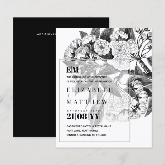  Botanische Flower Linart Wedding Invitation (Voorkant / Achterkant)