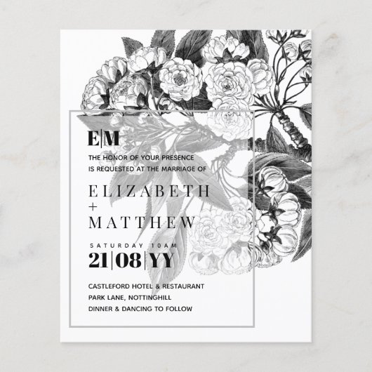  Botanische Flower Linart Wedding Invitation (Voorkant)