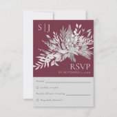Botanische Foliage Burgundy Monogram Weddenschap R RSVP Kaartje (Voorkant)