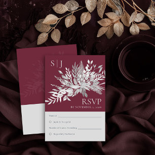 Botanische Foliage Burgundy Monogram Weddenschap R RSVP Kaartje
