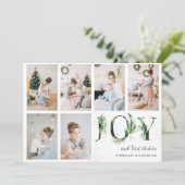 Botanische Foliage & Gold JOY Photo Grid met kerst Feestdagenkaart (Staand voorkant)