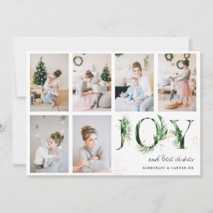 Botanische Foliage & Gold JOY Photo Grid met kerst Feestdagenkaart